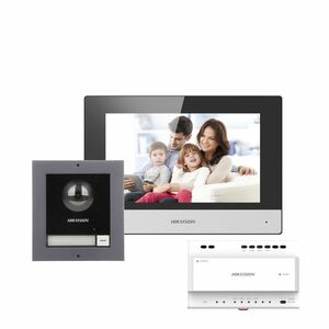 Kit videointerfon IP pe 2 fire Hikvision DS-KIS702, 1 familie, 2 MP, 7 inch, aparent imagine