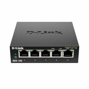 Switch cu 5 porturi D-Link DGS-105, 10 Gbps, 7.44 Mpps, 2.000 MAC, fara management imagine