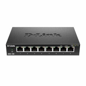 Switch cu 8 porturi D-Link DGS-108, 16 Gbps, 11.9 Mpps, 8.000 MAC, fara management imagine