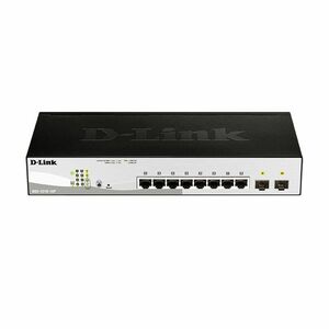 Switch cu 8 porturi D-Link DGS-1210-10P, 2 porturi SFP, 20 Gbps, 14.88 Mpps, 8.000 MAC, 1U, PoE, cu management imagine