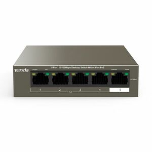 Switch cu 5 porturi Tenda TEF1105P-4-63W, 1 Gbps, 0.74 Mpps, 1000 MAC, PoE, fara management imagine