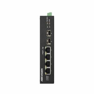 Switch cu 3 porturi PoE Gigabit Hikvision DS-3T0506HP-E/HS, 1 port Gigabit Hi-PoE, 2 porturi SFP, 12 Gbps, 8.928 Mpps, 4.000 MAC, fara management imagine