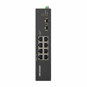 Switch cu 8 porturi Gigabit Hikvision DS-3T0510HP-E/HS, 2 porturi Hi-PoE, 2 porturi SFP, 20 Gbps, 14.88 Mpps, 4.000 MAC, fara management imagine
