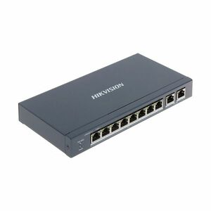 Switch cu 8 porturi Hikvision DS-3E0310P-E/M, 2 porturi Gigabit, 5.6 Gbps, 4.1664 Mpps, 16.000 MAC, fara management imagine