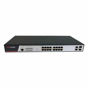 Switch cu 16 porturi Hikvision DS-3E2318P, 2 porturi Gigabit combo uplink, 21.2 Gbps, 8.4 Mpps, 8.000 MAC, PoE, cu management imagine