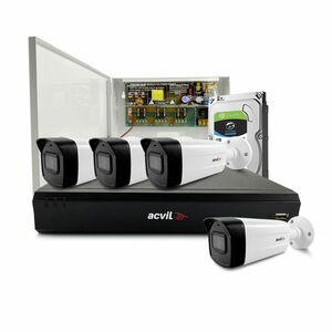 Sistem supraveghere exterior middle Acvil Pro ACV-M4EXT40-4K, 4 camere, 4K, IR 40 m, 2.8 mm, HDD 1 TB, audio prin coaxial imagine