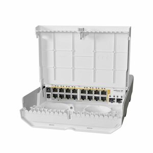 Switch de exterior MikroTik netPower 16P CRS318-16P-2S+OUT, 16 porturi Gigabit, 2 porturi SFP +, 72 Gbps, 53.6 Mpps, PoE imagine