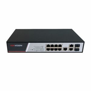 Switch cu 8 porturi Hikvision DS-3E2310P, 2 porturi Gigabit combo uplink, 10 Gbps, 5.6 Mpps, 8.000 MAC, PoE, cu management imagine