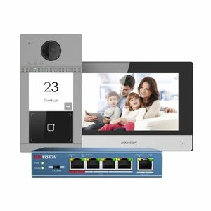 Kit videointerfon WiFi Hikvision DS-KIS604-S(C), 2 MP, 7 inch, Mifare, 2.4 GHz, 1 familie, aparent, PoE imagine