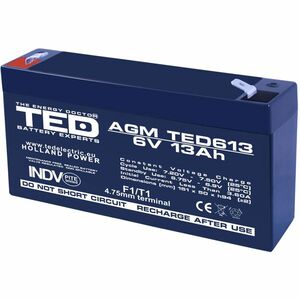 Acumulator AGM VRLA TED TED003010, 6 V, 13 A imagine