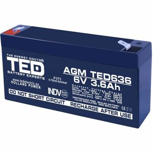 Acumulator AGM VRLA TED TED002891, 6 V, 3.6 A imagine