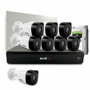 Sistem supraveghere exterior middle Acvil Pro ACV-M8EXT20-2MP-V2, 8 camere, 2 MP, IR 20 m, 3.6 mm, audio prin coaxial, HDD 1TB imagine