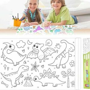 Rola hartie cu desene de colorat, model dinozauri, hartie autocolanta, 30x300 cm imagine