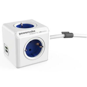 Prelungitor Allocacoc PowerCube 1402BL Extended USB, 4 x Priza, 2 x USB (Alb/Albastru) imagine