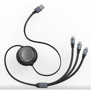 Cablu de date Baseus Bright Mirror 2 One-for-three Retractable, USB - Micro-USB + Lightning + USB Type-C 3.5A, 1.1m, Negru imagine