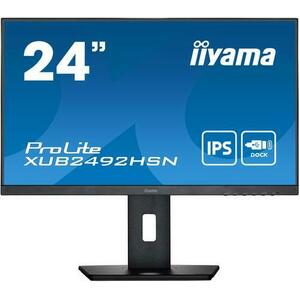 Monitor IPS LED iiyama ProLite 24inch XUB2492HSN-B5, Full HD (1920 x 1080), HDMI, DisplayPort, Pivot, Boxe (Negru) imagine