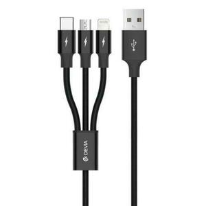 Cablu de date Devia Kintone Series 3 In 1 Tube, USB - Lightning/MicroUSB/USB-Type-C, 1.2m, Negru imagine