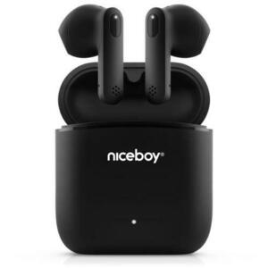 Casti True Wireless Niceboy HIVE Beans, Bluetooth, Microfon, Asistent Vocal, Touch Control, IPX4, autonomie de pana la 20 ore (Negru) imagine