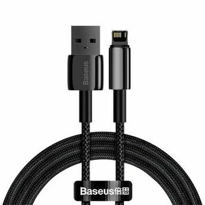 Cablu de date Baseus Tungsten Gold, USB - Lightning, 2.4A, 2m, Negru imagine