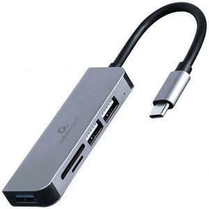 HUB USB GEMBIRD UHB-CM-CRU3P1U2P2-01, USB Type-C, suport SD / MicroSD, Argintiu imagine