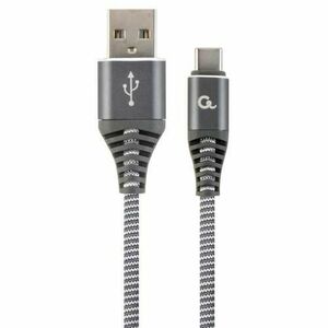 Cablu premium USB 2.0 tata la USB type C tata , 1m, cu invelis din bumbac impletit, Cablexpert, pentru date si incarcare, 2.1A, in blister (Gri/Alb) imagine