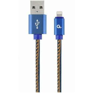 Cablu alimentare si date Gembird, USB 2.0 (T) la Lightning (T), 1m, conectori auriti, Negru cu insertii galbene CC-USB2J-AMLM-1M-BL imagine