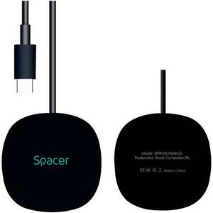 Alimentator wireless Spacer Quick Charge 15W Qi conector Type-C rol de stand prin prindere magnetica, Negru imagine