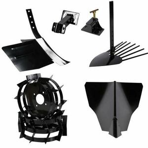 Set accesorii pentru motocultor Detoolz DZ-M133-S006-G01, Rarita/Rarita ajustabilaPlug/Adaptor/Plug cartof/Roti metalice imagine
