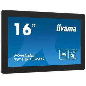 Monitor cu ecran tactil, Iiyama ProLite TF1615MC-B1, FHD, IPS /VGA HDMI DP/IP65, 16inch, Negru imagine