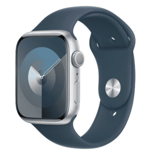 Smartwatch Apple Watch 9 GPS, 45mm Silver Aluminium Case, Storm Blue Sport Band - M/L imagine