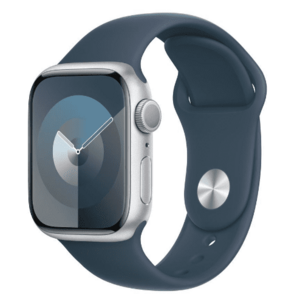 Smartwatch Apple Watch 9 GPS + Cellular, 41mm Silver Aluminium Case, Storm Blue Sport Band - M/L imagine