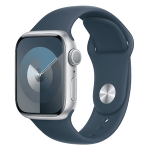 Smartwatch Apple Watch 9 GPS + Cellular, 41mm Silver Aluminium Case, Storm Blue Sport Band - S/M imagine
