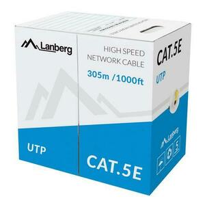 Rola cablu UTP, Lanberg 42763, cat5e, lungime 305m, AWG 24, 100 MHz, solid CCA, ethernet imagine