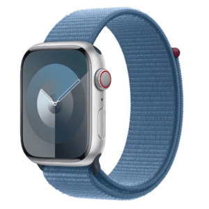 Smartwatch Apple Watch 9 GPS + Cellular, 45mm Silver Aluminium Case, Winter Blue Sport Loop imagine