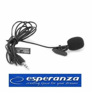 Microfon lavaliera cu clip Voice, caciula antivant si fir flexibil Esperanza, conectare jack 3.5 mm (Negru) imagine