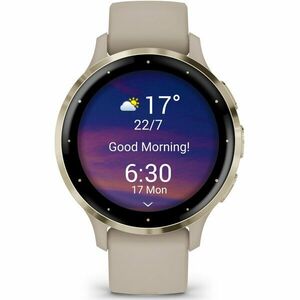Smartwatch Garmin Venu 3S, GPS, Wi-Fi, curea silicon, French Gray/Soft Gold imagine