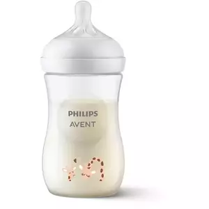 Biberon Philips Avent Natural Response SCY903/66, 260 ml, tetina care functioneaza ca sanul mamei, cu debit 3, tetina fara scurgeri, +1 luni, model deco girafe, fara BPA, usor de curatat imagine