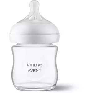 Biberon din sticla Philips Avent Natural Response SCY930/01, 120 ml, tetina care functioneaza ca sanul mamei, cu debit 2, tetina fara scurgeri, +0 luni, fara BPA, usor de curatat imagine