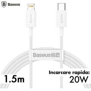 Cablu de date Baseus Superior CATLYS-B02, Fast Charging, USB Type-C - Lightning, PD 20W, 1.5m (Alb) imagine