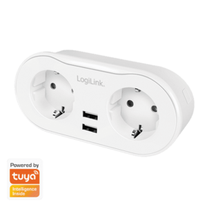 Priza inteligenta LogiLink SH0102, Wi-Fi, 2 prize, 2x USB-A 5 V/2.4 A (max. 12 W), protectie supracurent/supratensiune, IP20 compatibil Tuya, Alb imagine