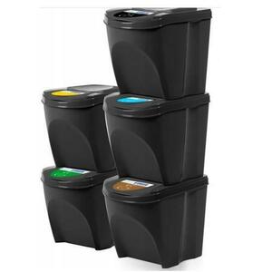 Set Recipiente plastic pentru reciclare selectiva, Noveen 5 x 25L, Negru imagine