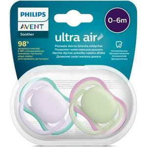 Set 2 suzete Philips-Avent SCF085/24, ultra air pacifier 0-6 luni, Ortodontice, fara BPA, Mov/Verde imagine