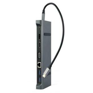 HUB USB Gembird 9-in-1 A-CM-COMBO9-02, USB Type C, HDMI + DisplayPort + VGA + PD + LAN + stereo audio (Gri) imagine