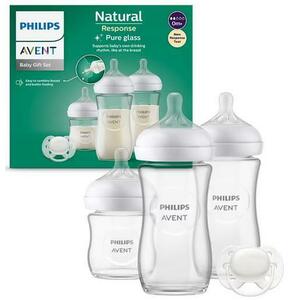 Set nou-nascut Philips Avent Natural Response SCD878/11, 3 biberoane de sticla, Suzeta ultra-soft 0-6 luni (Alb/Transparent) imagine