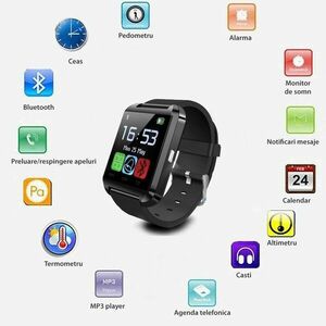 Ceas smartwatch, bluetooth, 11 functii, handsfree, MP3 player, SoVogue, negru, RESIGILAT imagine