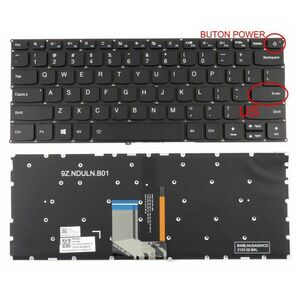 Tastatura Neagra cu buton power Lenovo IdeaPad 320S-13IKB iluminata layout US fara rama enter mic imagine