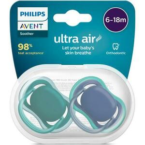 Set 2 suzete Philips-Avent SCF085/31, ultra air pacifier 6-18 luni, Ortodontice, fara BPA, Albastru/Verde imagine