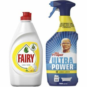 Pachet Promo: Detergent de vase Fairy Lemon 450 ml + Detergent universal spray Mr. Proper Lemon 750 ml imagine