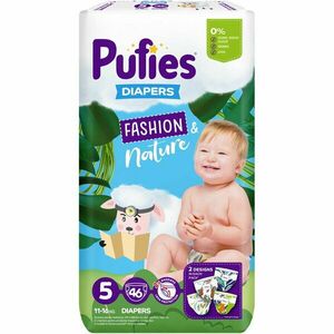 Scutece Pufies Fashion & Nature, Maxi Pack, 5 Junior, 11-16 kg, 46 buc imagine