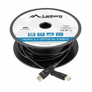 Cablu optic HDMI v.2.1, 40m, 8K-60Hz, tata-tata, Lanberg 43754, Ultra High Speed, DSC-10K, DSC, eARC, HDR10+, Negru imagine